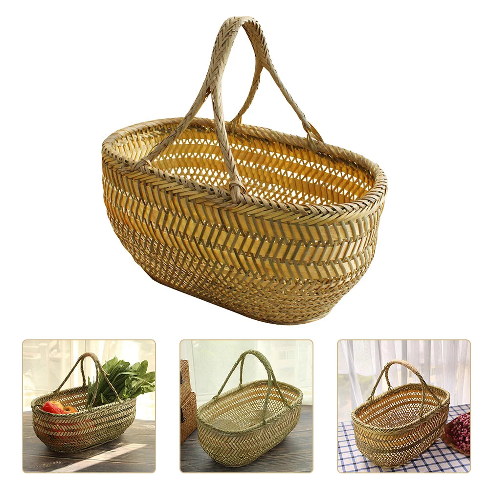Panier à légumes, paniers de rangement pour courses, tissage en bambou