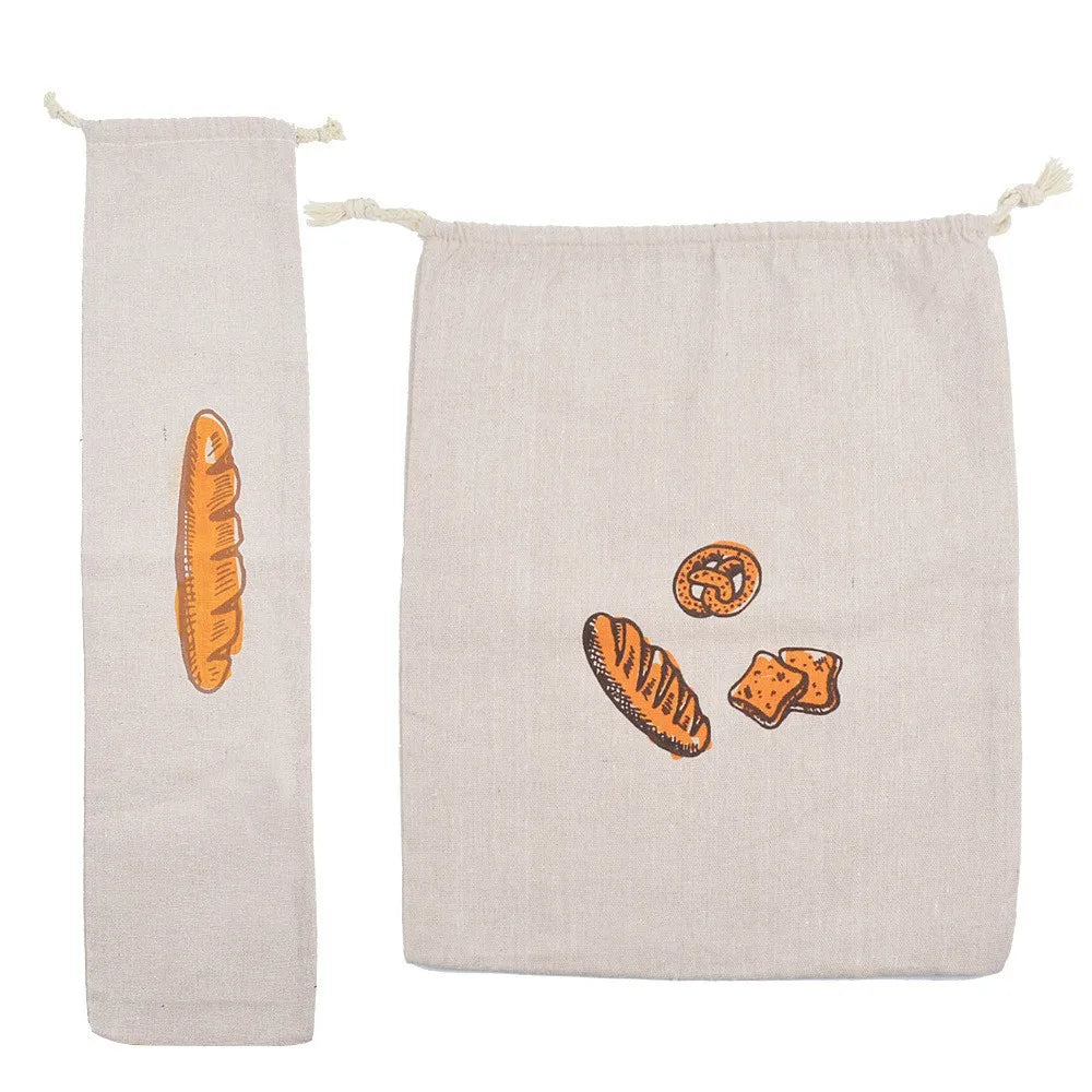 Sacs à pain en lin réutilisables, grand rangement lavable avec cordon de serrage