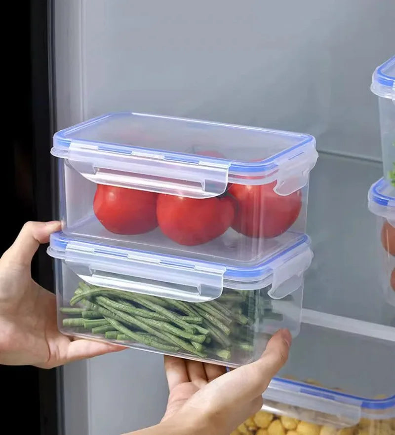 Boîte de rangement rectangulaire scellée avec couvercle, bac à légumes en plastique, boîte à déjeuner chauffée au micro-ondes, boîte de rangement