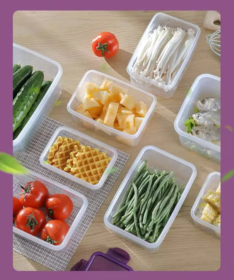 Boîte de rangement rectangulaire scellée avec couvercle, bac à légumes en plastique, boîte à déjeuner chauffée au micro-ondes, boîte de rangement