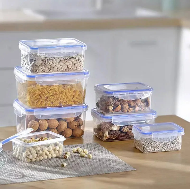 Boîte de rangement rectangulaire scellée avec couvercle, bac à légumes en plastique, boîte à déjeuner chauffée au micro-ondes, boîte de rangement