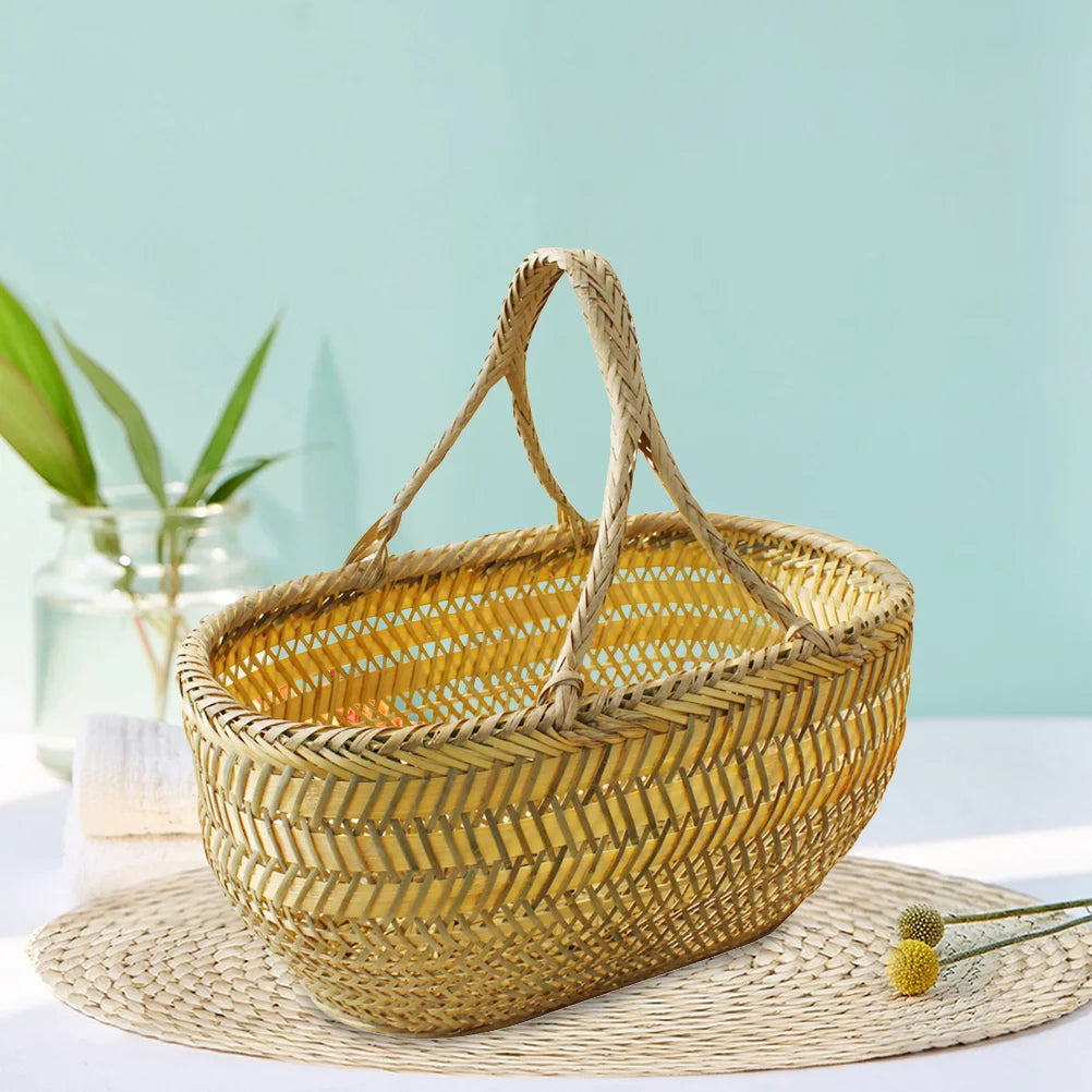 Panier à légumes, paniers de rangement pour courses, tissage en bambou