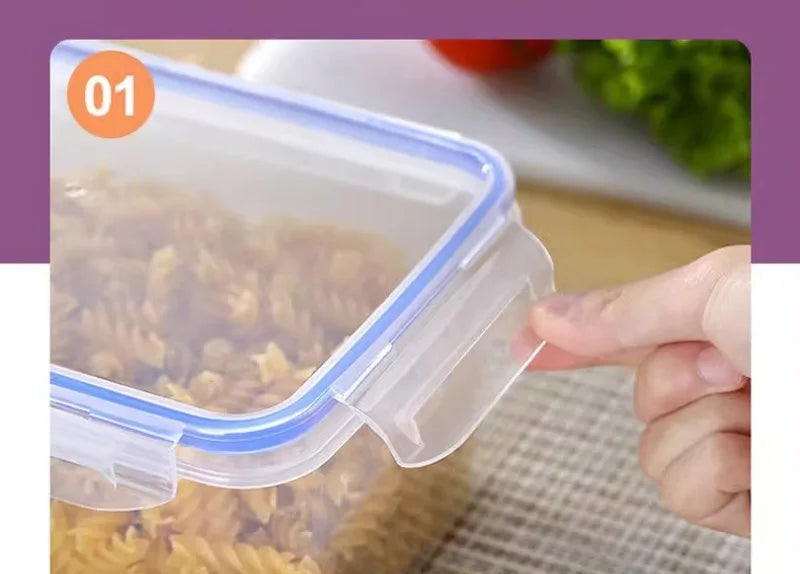 Boîte de rangement rectangulaire scellée avec couvercle, bac à légumes en plastique, boîte à déjeuner chauffée au micro-ondes, boîte de rangement